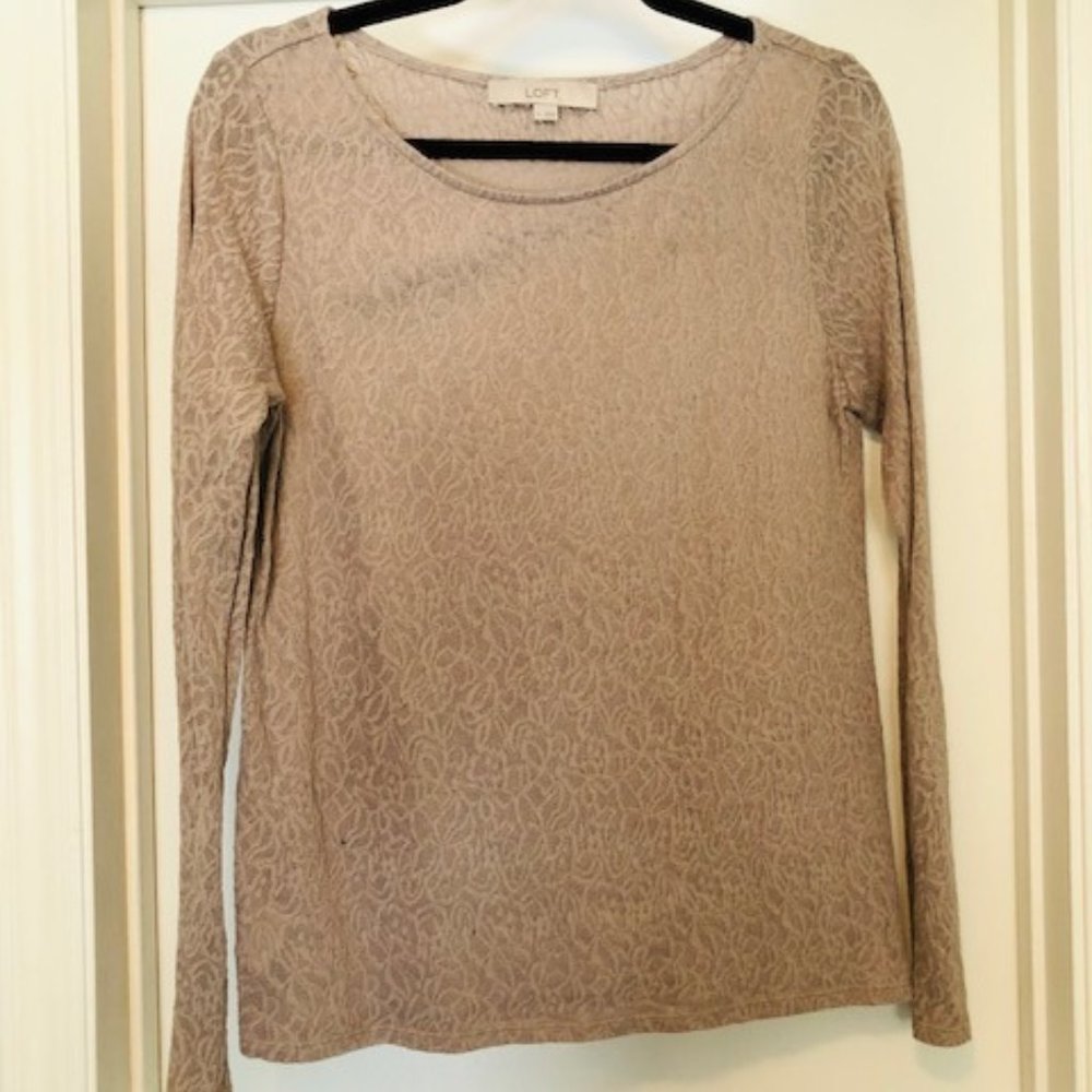 LOFT Tan Lace Long Sleeve Top